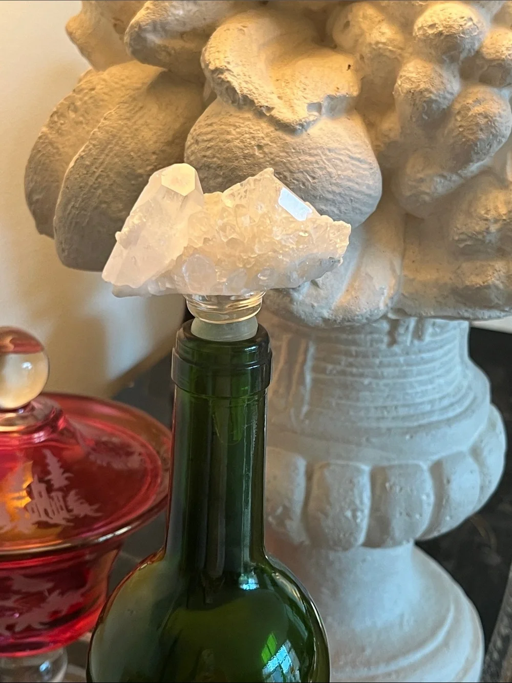 Genuine Clear Quartz Cluster Bottle Stopper.